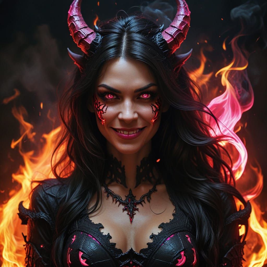 Ethereal Demon Goddess in a Blaze of Fire