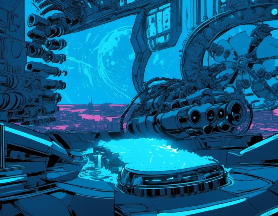 Futuristic Metallic Machine in Comic Book Style