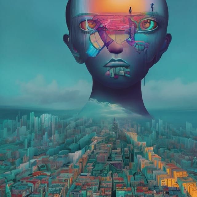 Victorian Village Optical Illusion in Maximalist Style