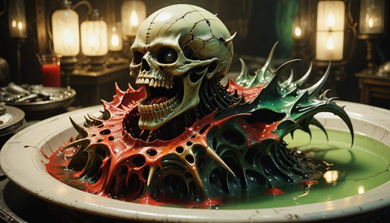 Grotesque Demon Visage in Biomechanical Surrealism