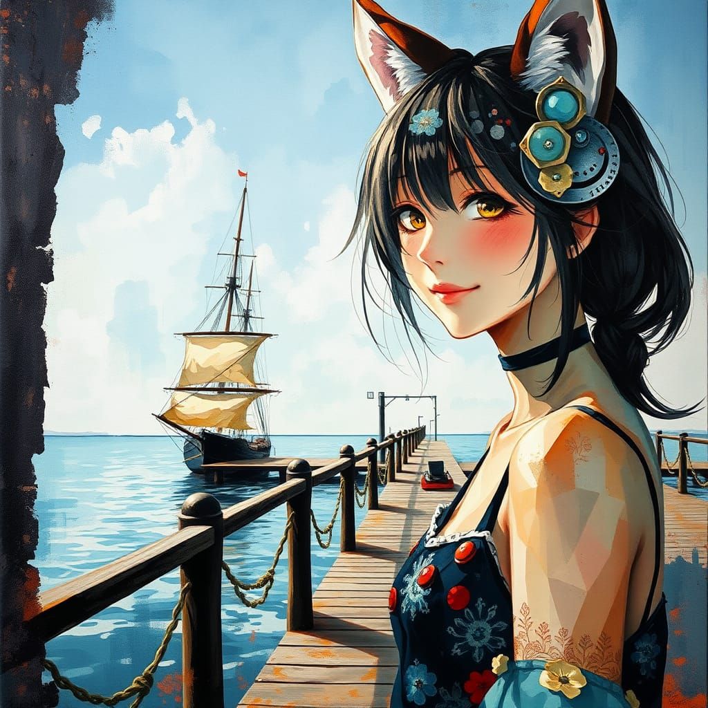 Anime girl on a pier