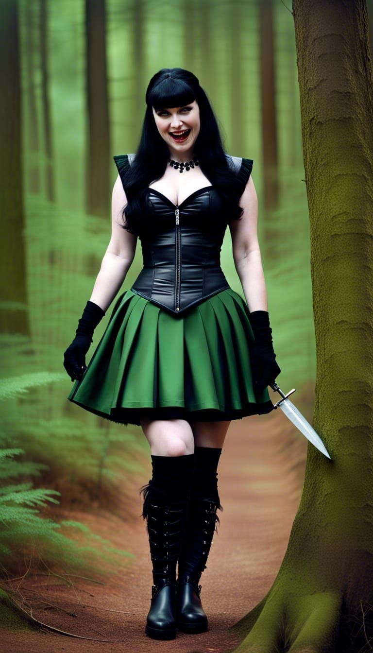 Gothic Woman in Dark Forest at Night