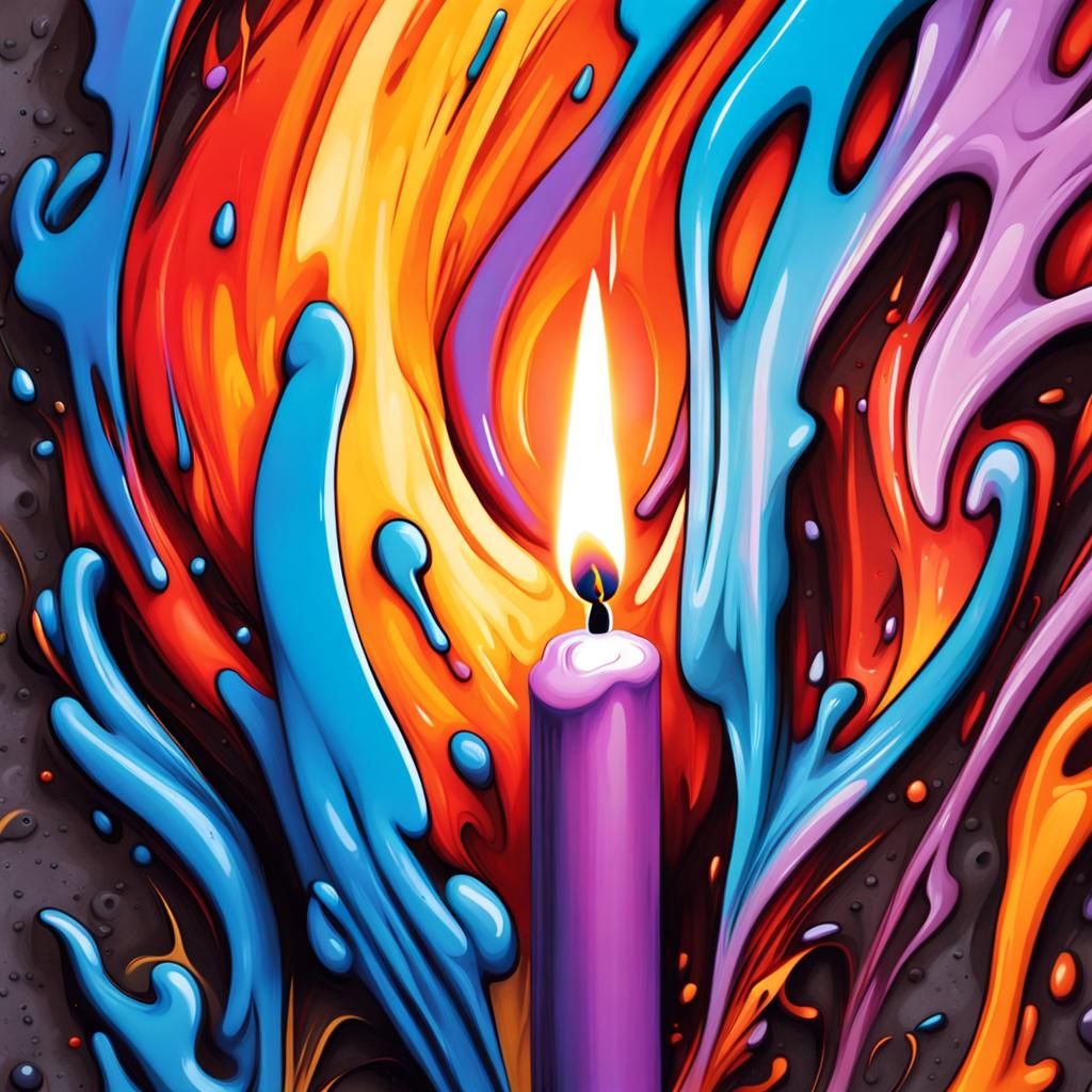 Macro Close-Up of Candle Flame in Graffiti Art