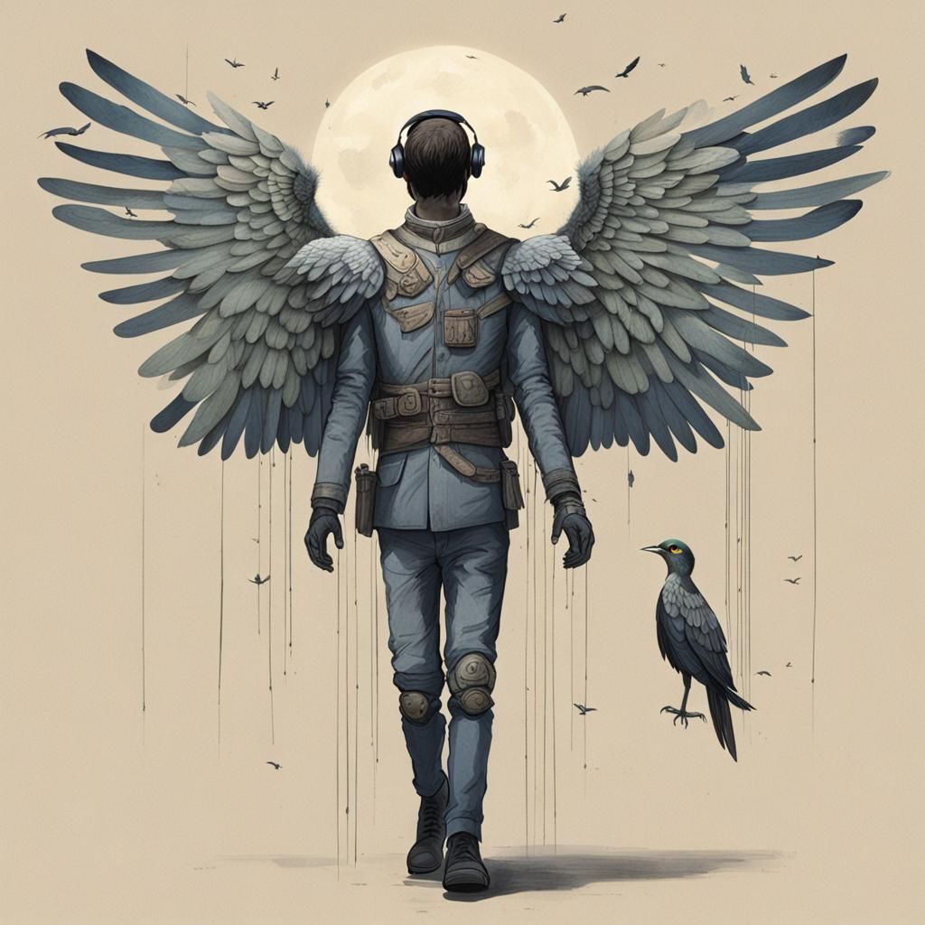 A human with bird's wings and head.