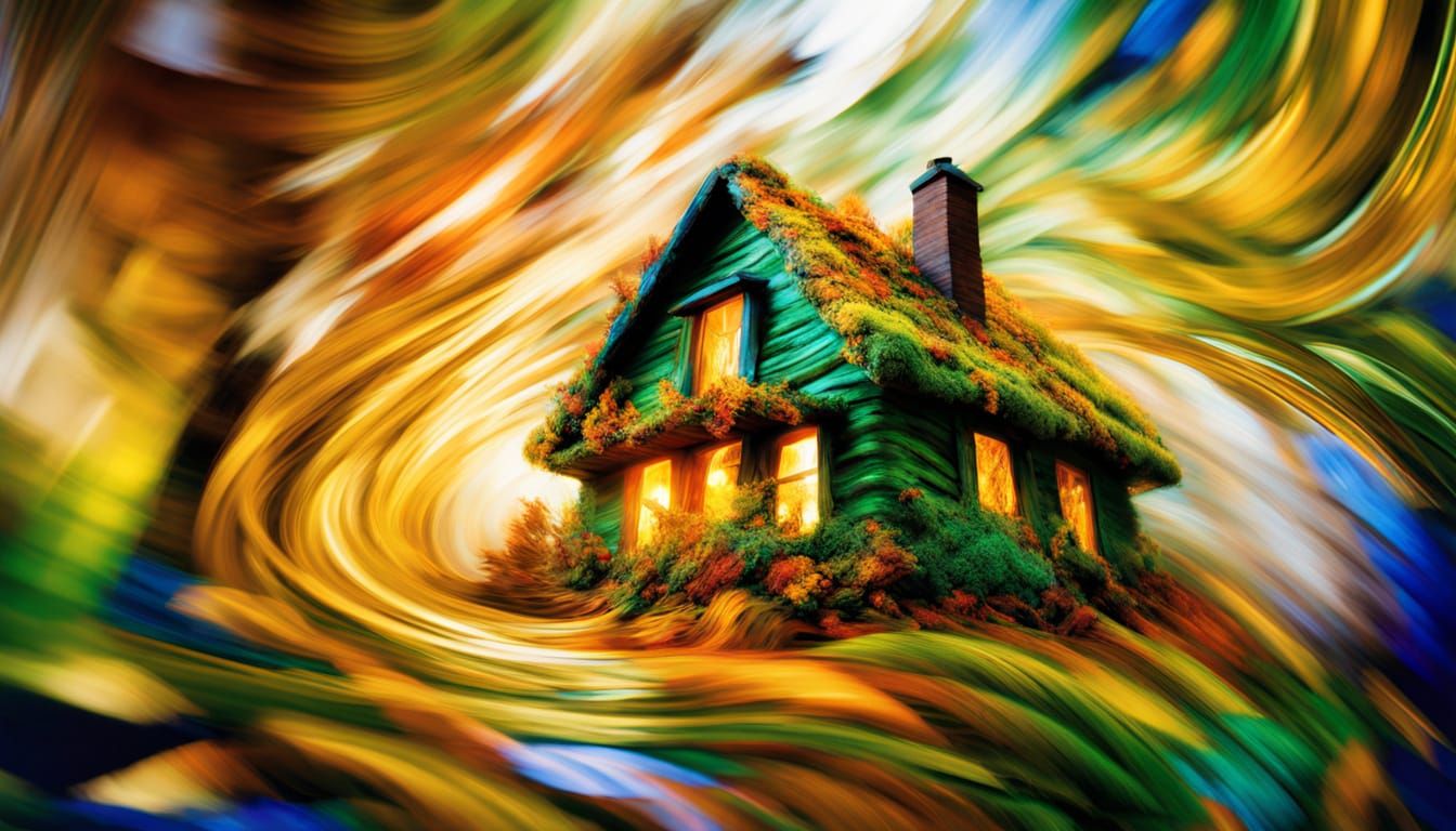 Golden Autumn Vortex Engulfs Fairytale House