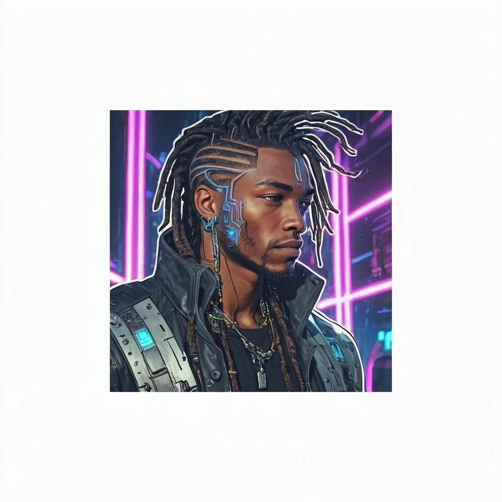 Cyberpunk Portrait: African Male with Neon Implants