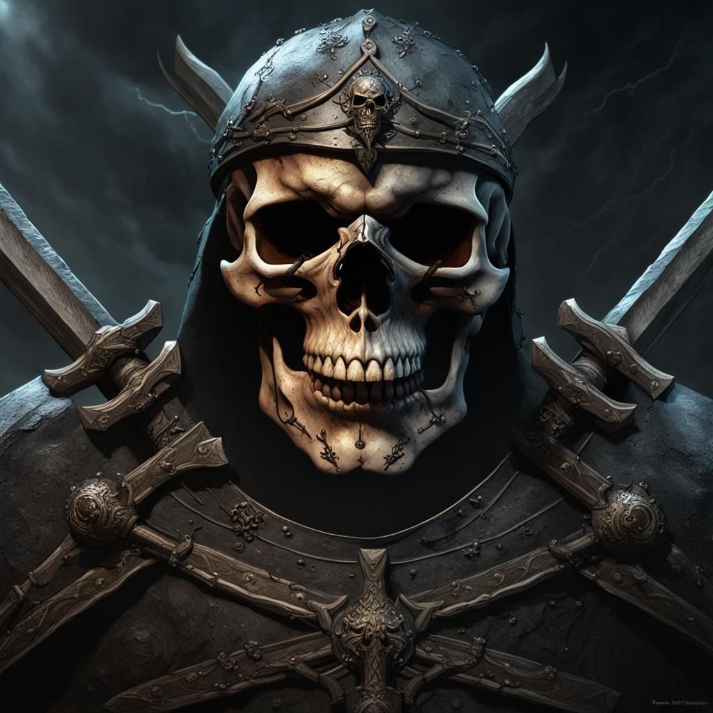 Skull Viking Swords Dark Fantasy Art