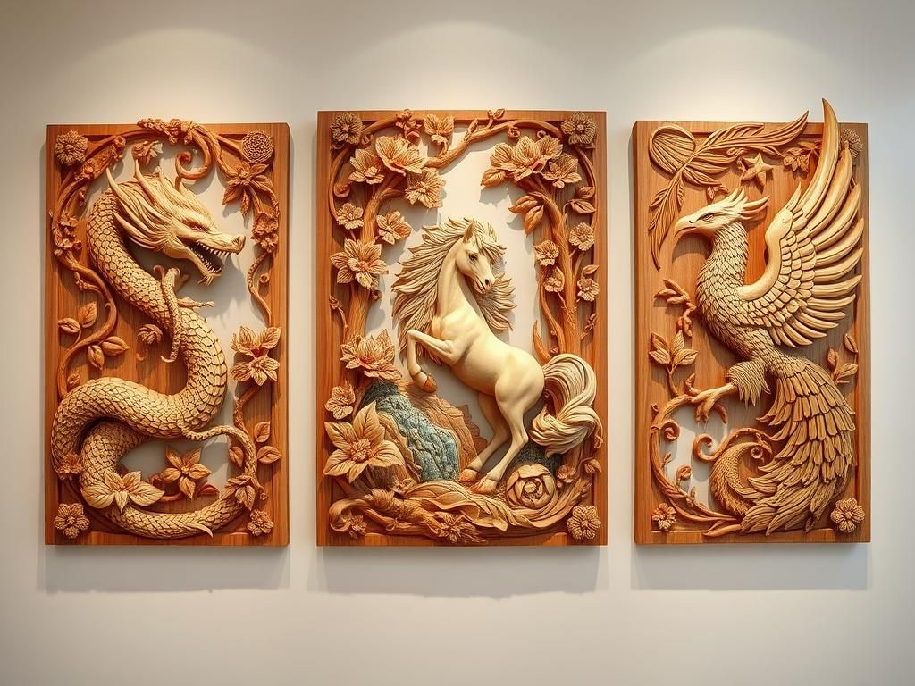 Mythical Creatures Triptych in Grinling Gibbons Style