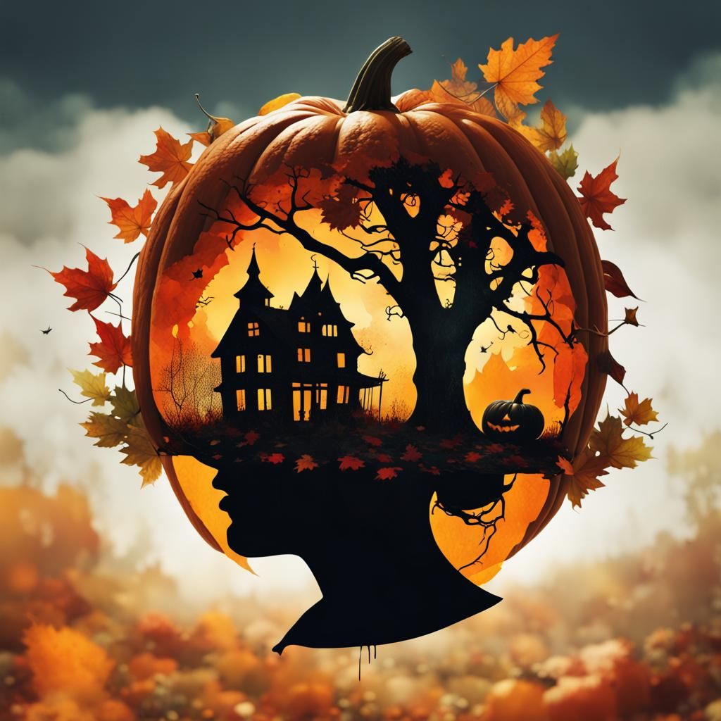 Autumn Harvest Pumpkin Double Exposure Collage Art