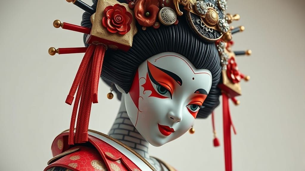 Stunning Geisha Sculpture in Industrial Art Style