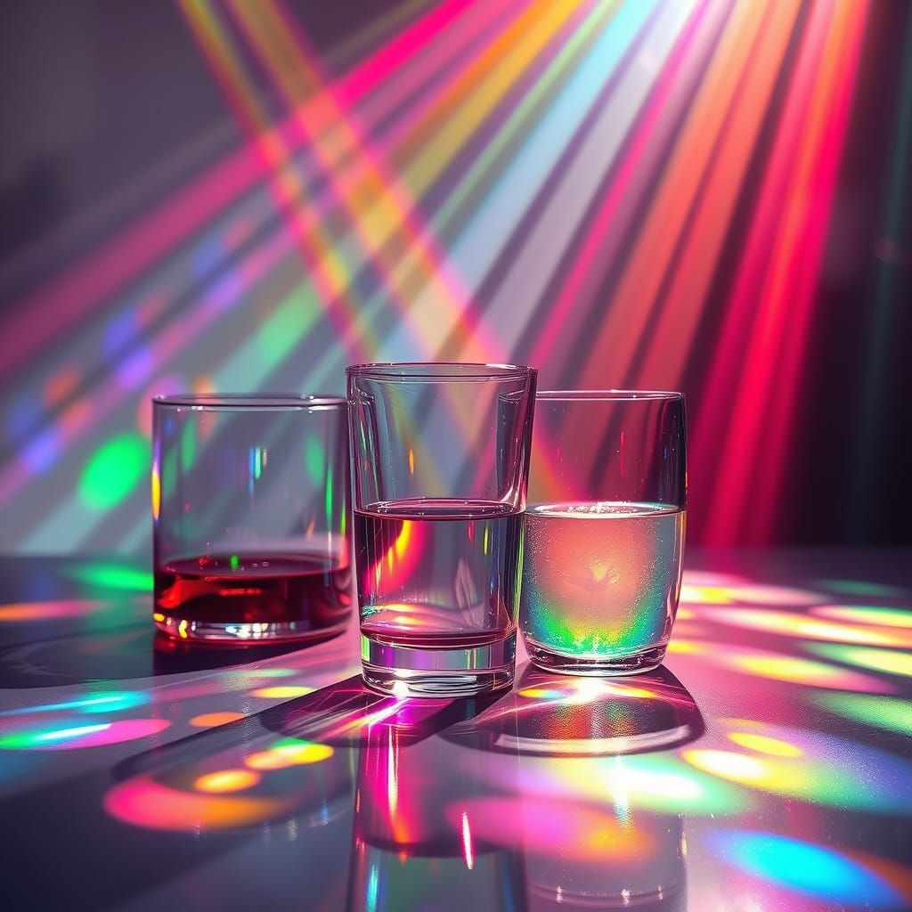 Glass objects casting rainbow shadows....like through a prism