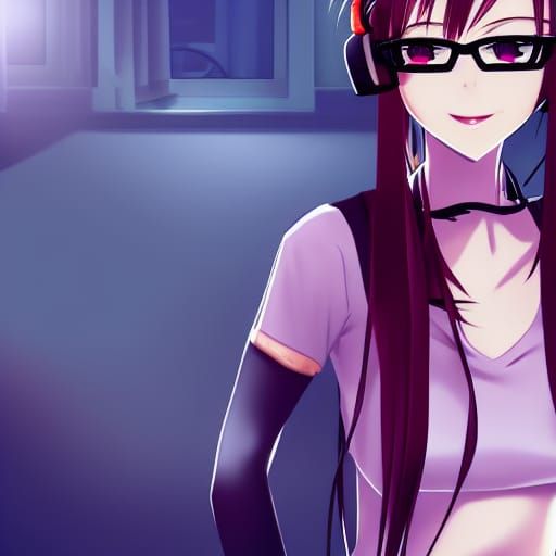 Anime Girl in Maid Outfit with Headphones