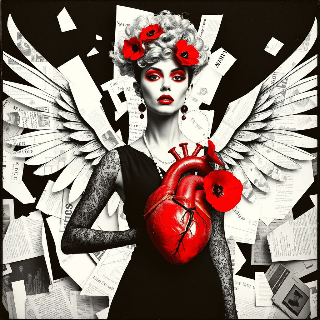 Dada-Inspired Photogram of Winged Figure with Poppies