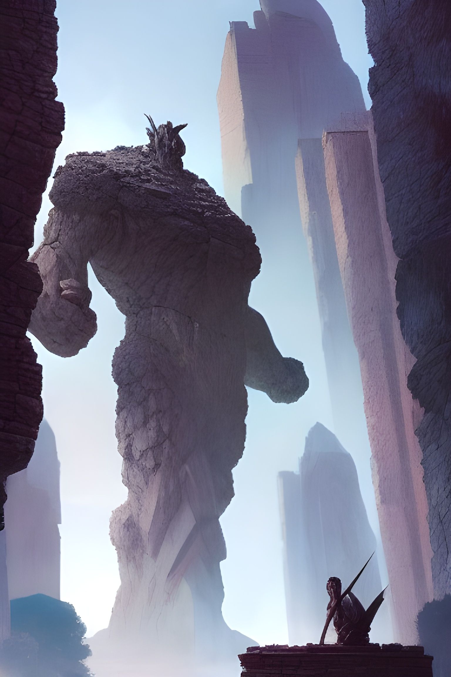 Stone Giant Confronts Immovable Object in Retrofuturism Styl...