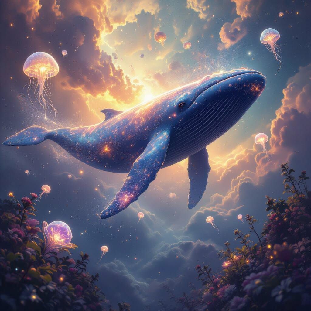 Cosmic Whale Nebula Breaching Liquid Sky