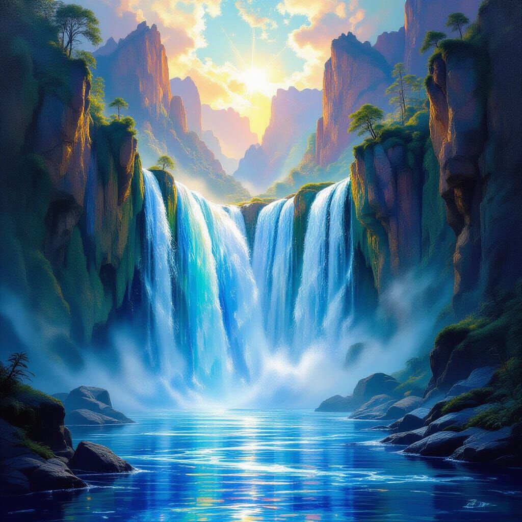 Glass Waterfall in Luminous Canyons