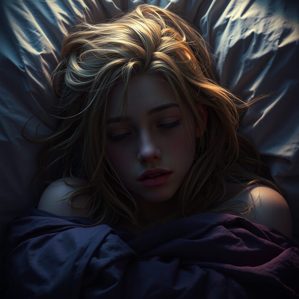 Emotional Woman Lying Awake: Dark Fantasy Concept Art