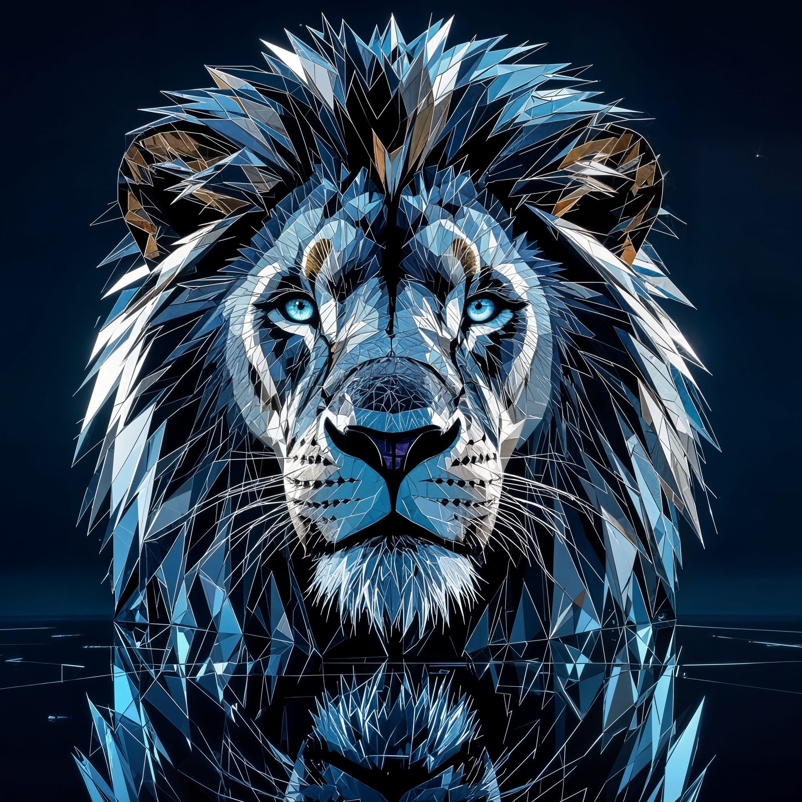 Majestic Lion Head in Mirrored Glass Style