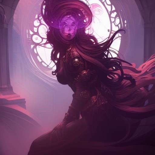 Knight with Sword and Chakra Flow in Art Nouveau Style