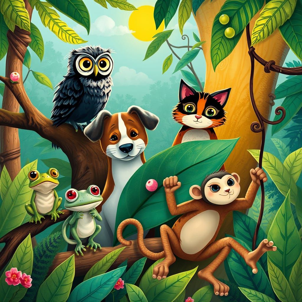 Whimsical Jungle Friends Gather in Dreamlike Harmony