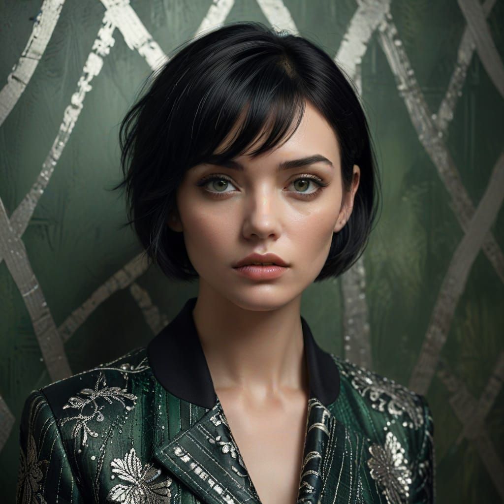 Hyper-Realistic Portrait of a Young Woman in a Moody Fashion...