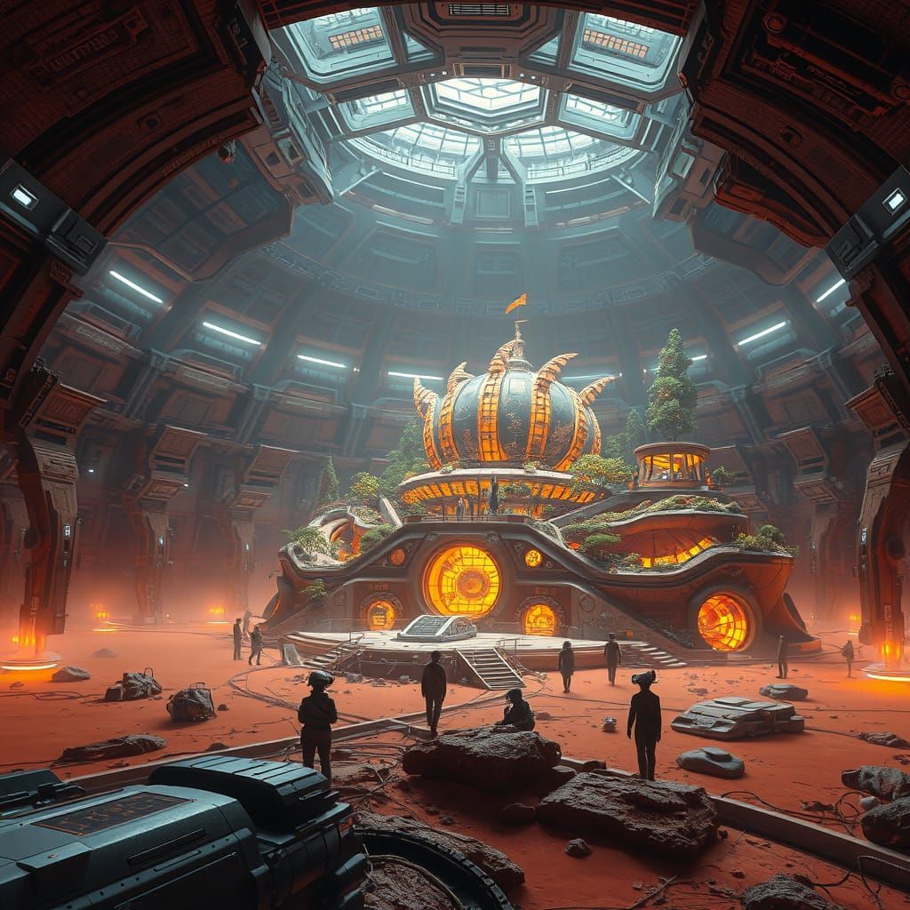 Martian Dome Oasis with Advanced Tech