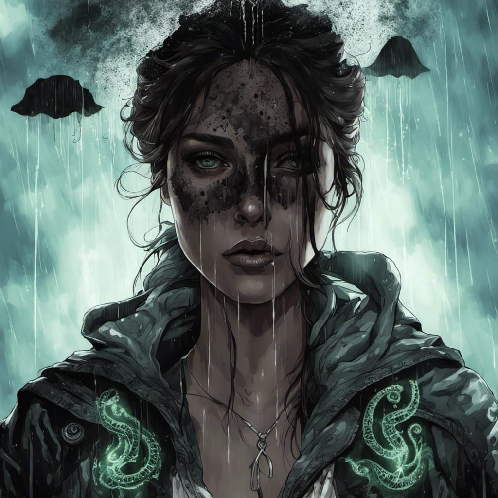 Biohazard Woman Portrait with Bioluminescent Contamination