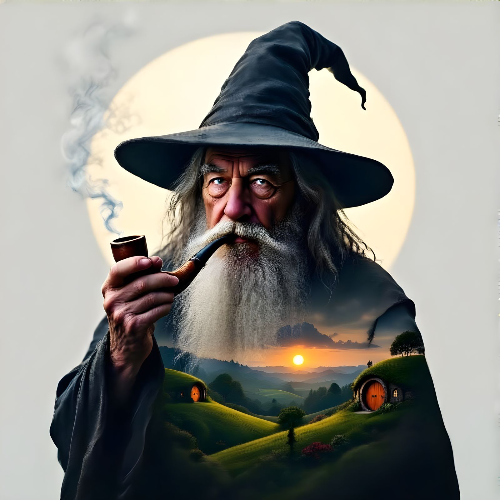 Gandalf in a Vibrant Shire Sunset