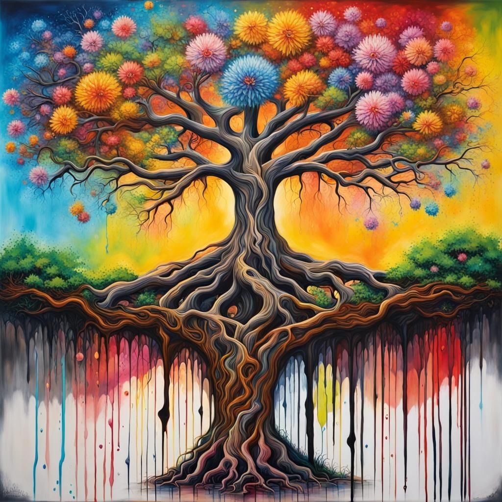 Tree of Life Graffiti Art at Sunrise