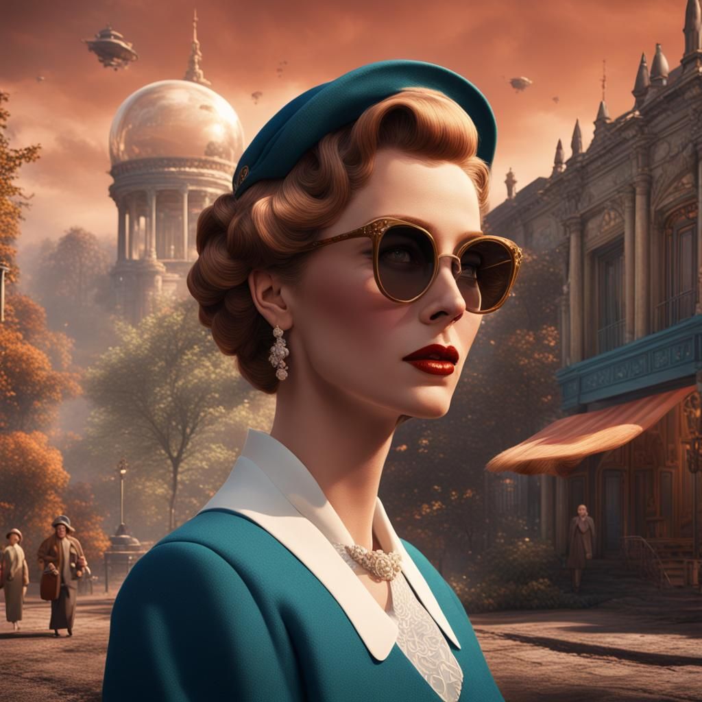 1950s Woman in Detailed Matte Painting Style