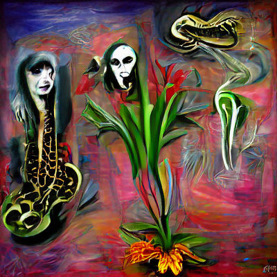Voodoo Lilies and Snakes in Oil Painting
