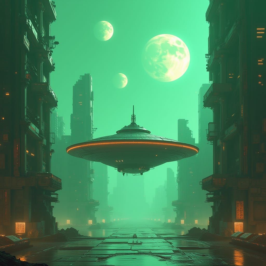 Interstellar Spaceship Landing on a Futuristic Planet