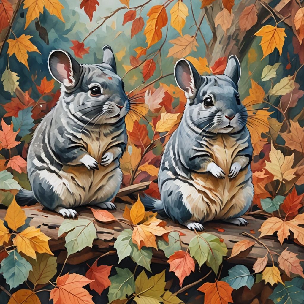 Autumn Chinchillas in Gouache Style