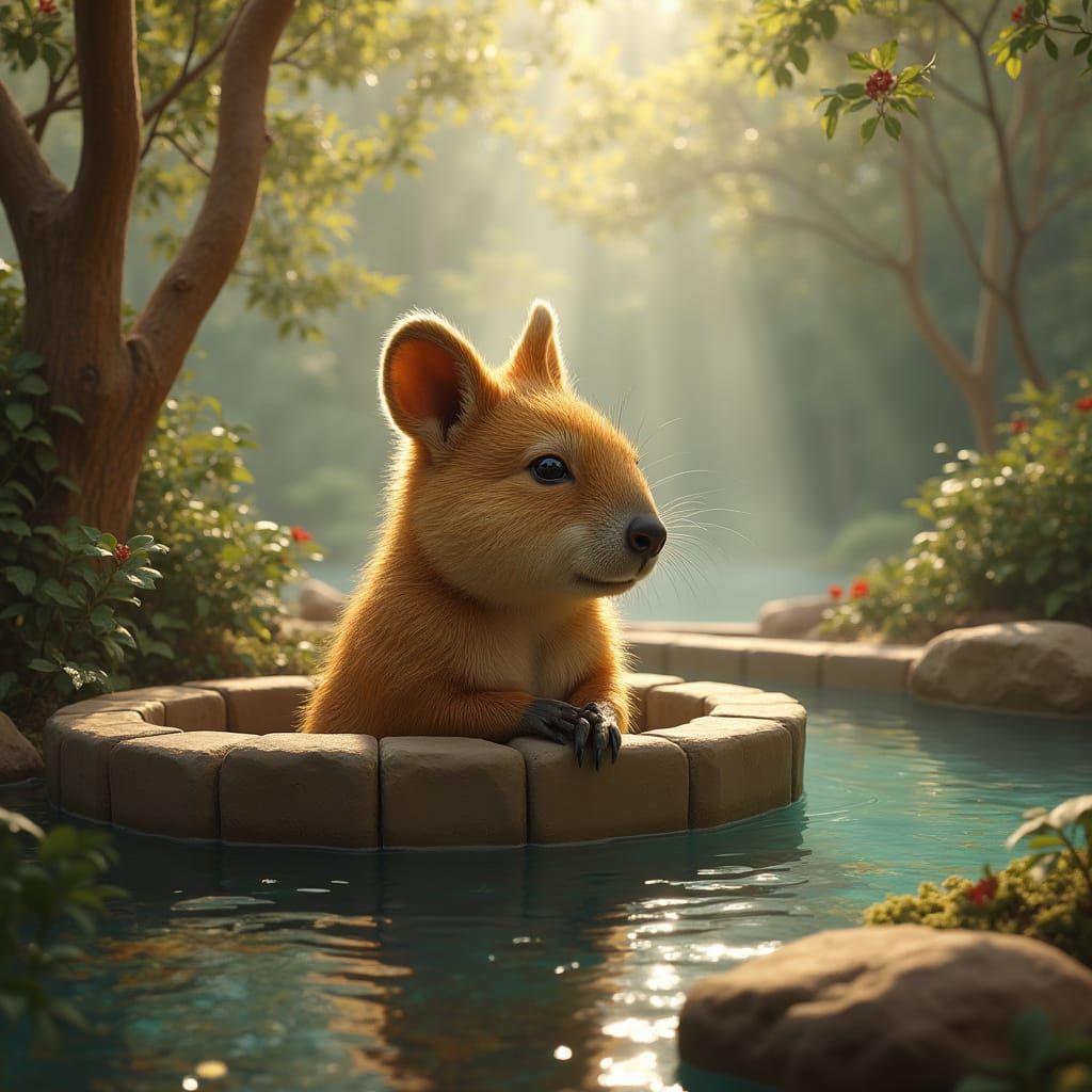 Quokka Relaxing in Spa Bathtub: Realistic Image