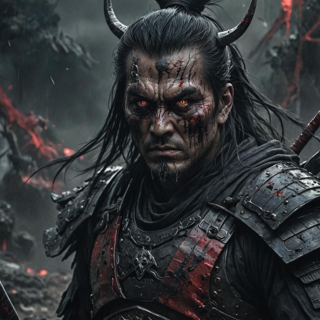 Demonic Samurai in Dark Fantasy Anime Style