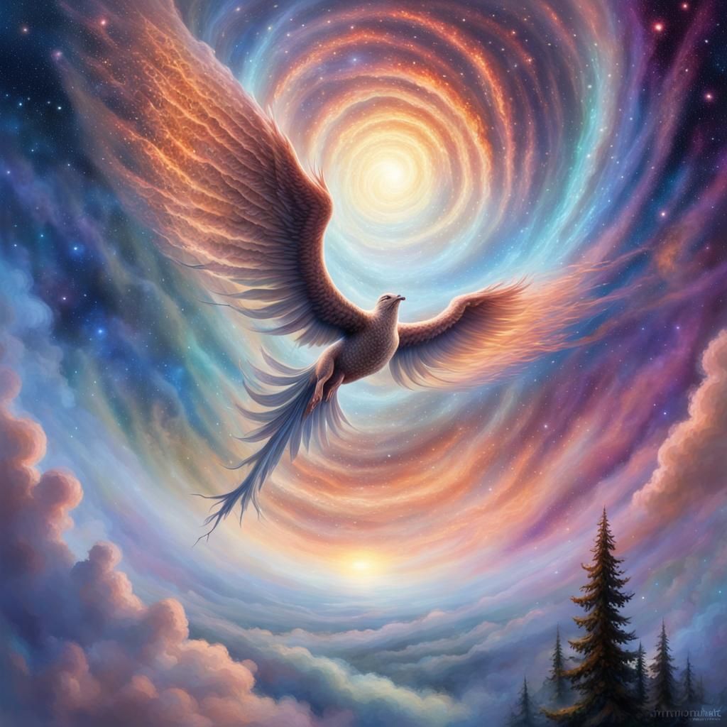 Winged Creature Creates Cosmic Vortex in Space