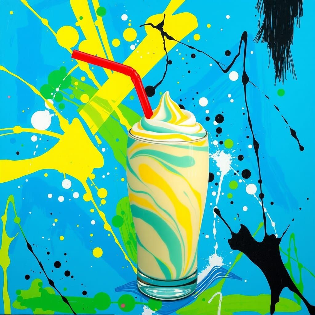 Vibrant Banana Milkshake in Abstract Expressionist Style
