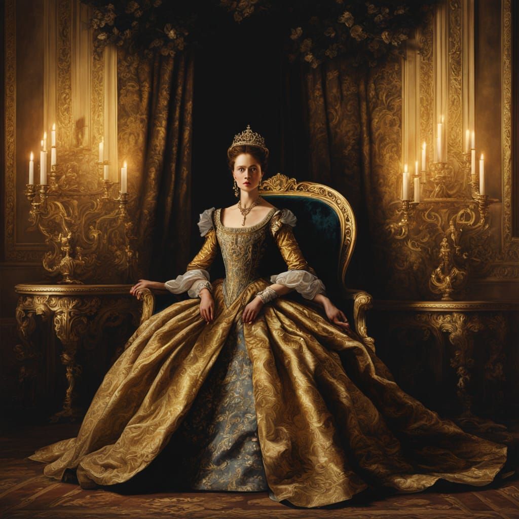 Elegant Royal Portrait in Baroque Oil Painting Style