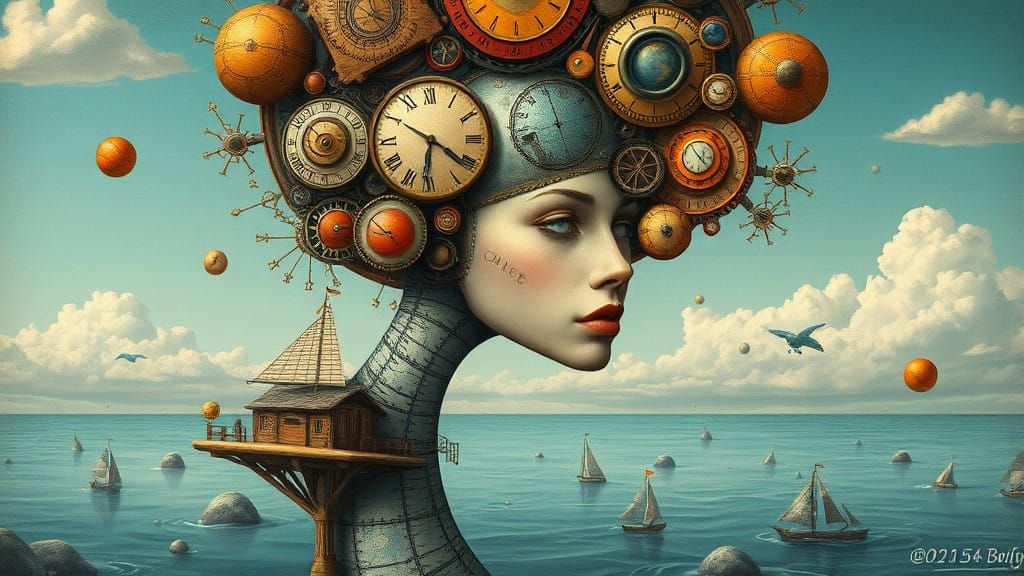 Surreal Clockpunk Portrait of a Mysterious Woman