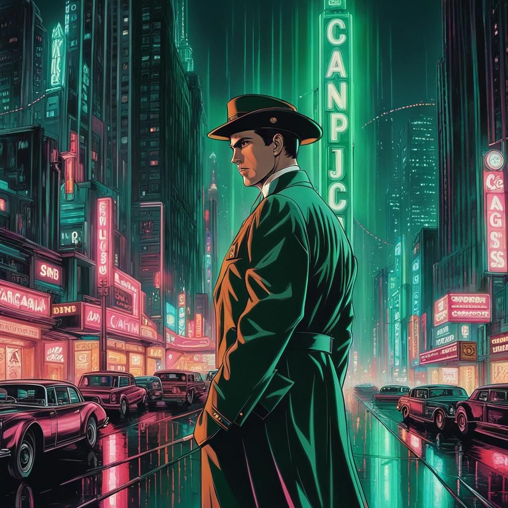 Cyberpunk Detective in Film Noir Style