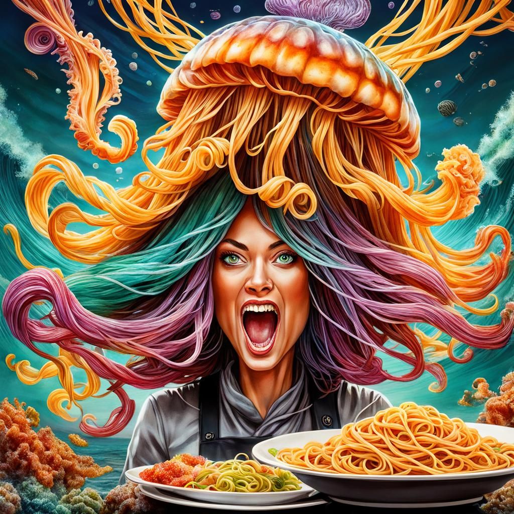 Gargoyle Jellyfish Monster in Psychedelic Seascape