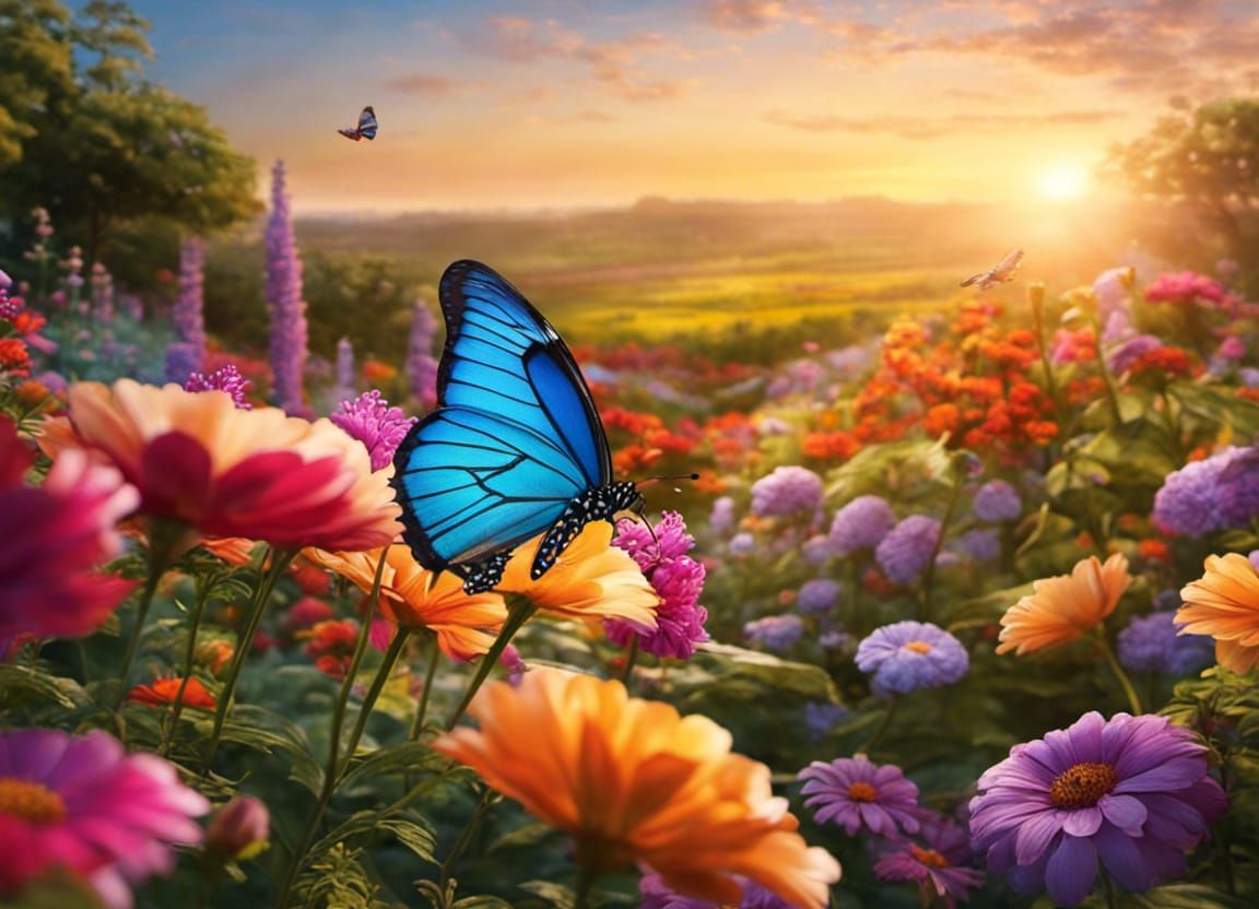 Butterfly Emerges in Dawn Garden: Cinematic Photography