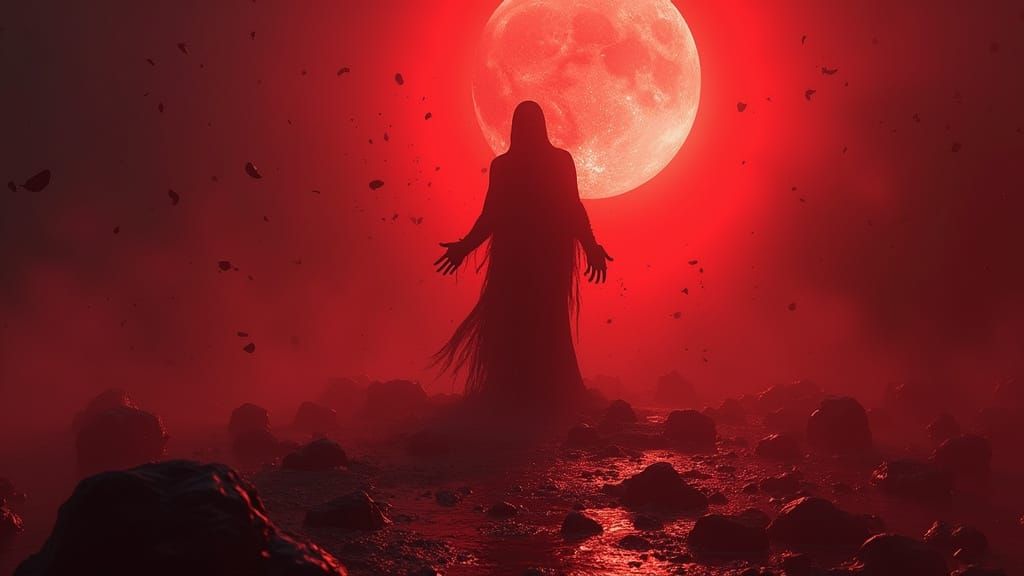 Dark Lord Ascends Under Red Moonlit Apocalypse