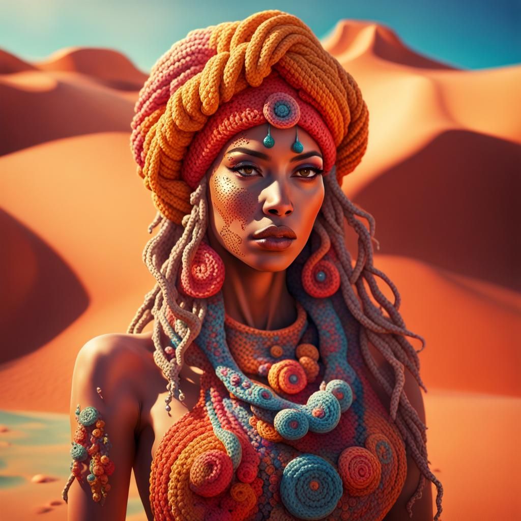 Desert Goddess in Crochet Style: Hyperrealistic Art