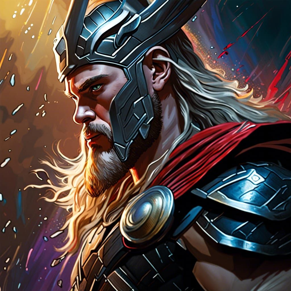 Hyperrealistic Thor Splash Art Portrait