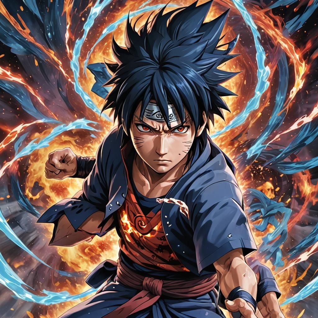 Sasuke with Rinnegan and Chidori in Hyperrealistic Style