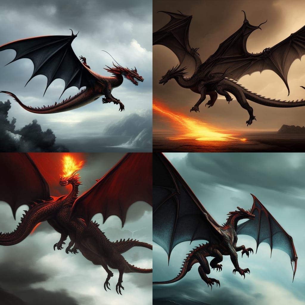 Majestic Dragon in Flight, Dark Fantasy Art