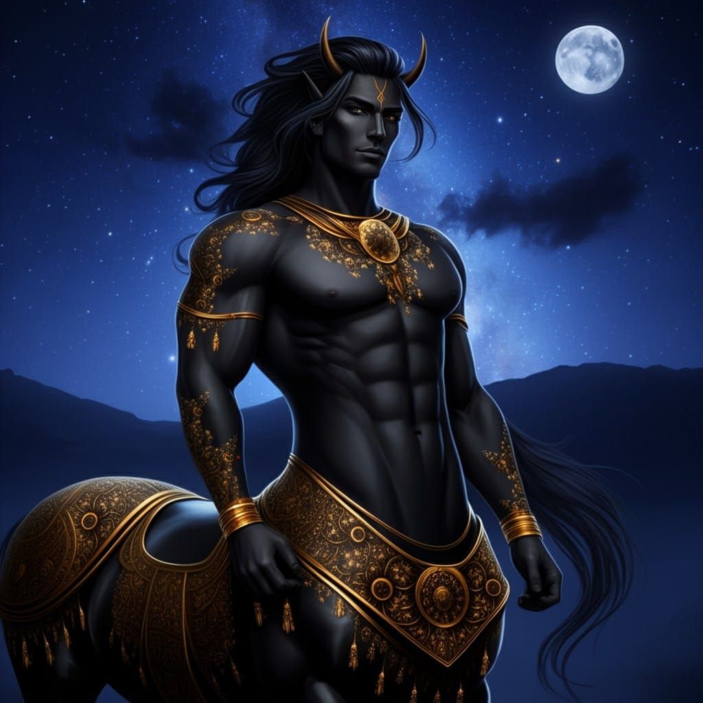 Handsome Black Centaur in Moonlight