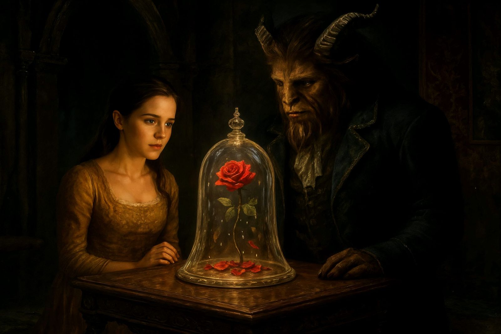 Enchanted Rose in Medieval Castle, Oil Painting