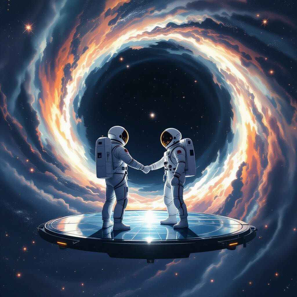 Astronauts Observe Black Hole in Surreal Sci-Fi Style